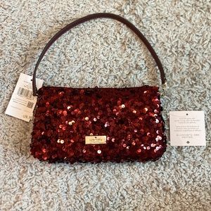 Kate Spade Kiki Sequin Convertible Wristlet Shoulder Bag Deep Berry